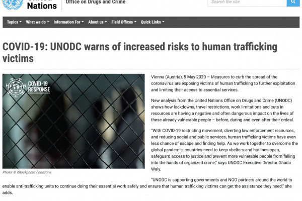 COVID-19: UNODC Warns of Increased Risks to Human Trafficking Victims
