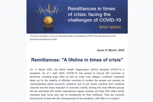 Remittances in Times of Crisis: Facing the Challenges of COVID-19 Brief Series 2