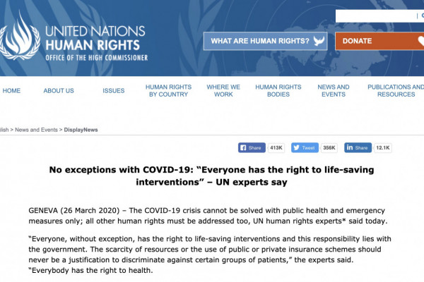 No Exceptions with COVID-19: “Everyone has the Right to Life-Saving Interventions”